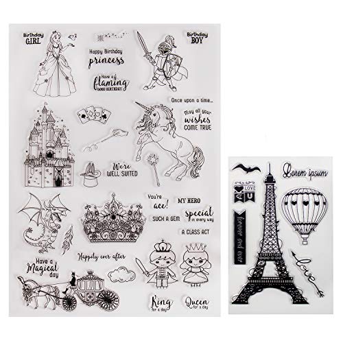 Castello delle favole Regno principessa principe corona Dinosauro Torre Eiffel Buon Compleanno chiaro timbro per fai da te album da collezione decorazione biglietto (HB) Natale
