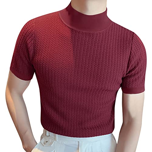 Mock Turtleneck for Men Slim Solid Short Sleeve T Shirts Basic High Neck Undershirt Fshion Plus Size Tee Comfy Top