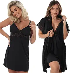 Kit Camisola Amamentação e Robe Pós Parto Saída Maternidade Pijama Confortável Gestante