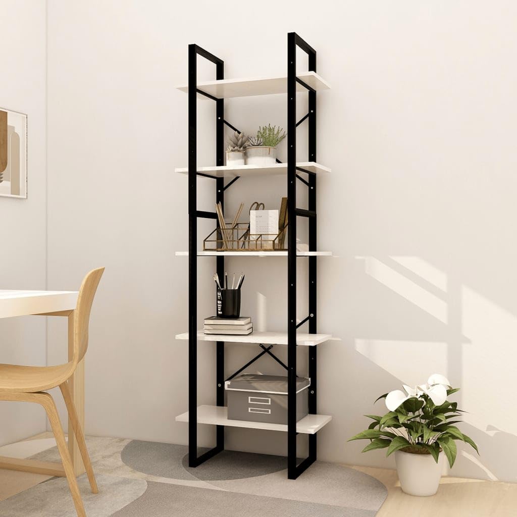 Madera de pino y metal industrial 5 estantes decorativa Blanco 60x30x105 cm