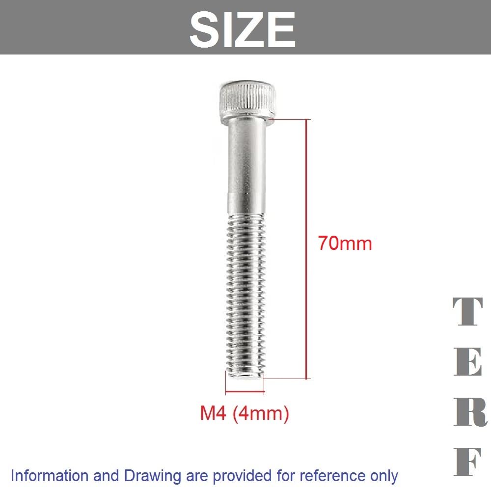 TERF® M4 X 70mm Hex Socket Cap Head Machine Screws Stainless Steel A2 (304) Machine Screw M4 (4mm) X 70mm Allen Key Hexagonal Socket Cap Bolts - Image 3