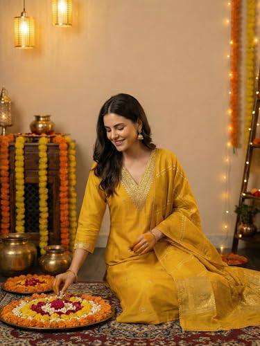 Image of INDO ERA Women's Viscose Self Design Straight Kurta with Pant & Dupatta Set