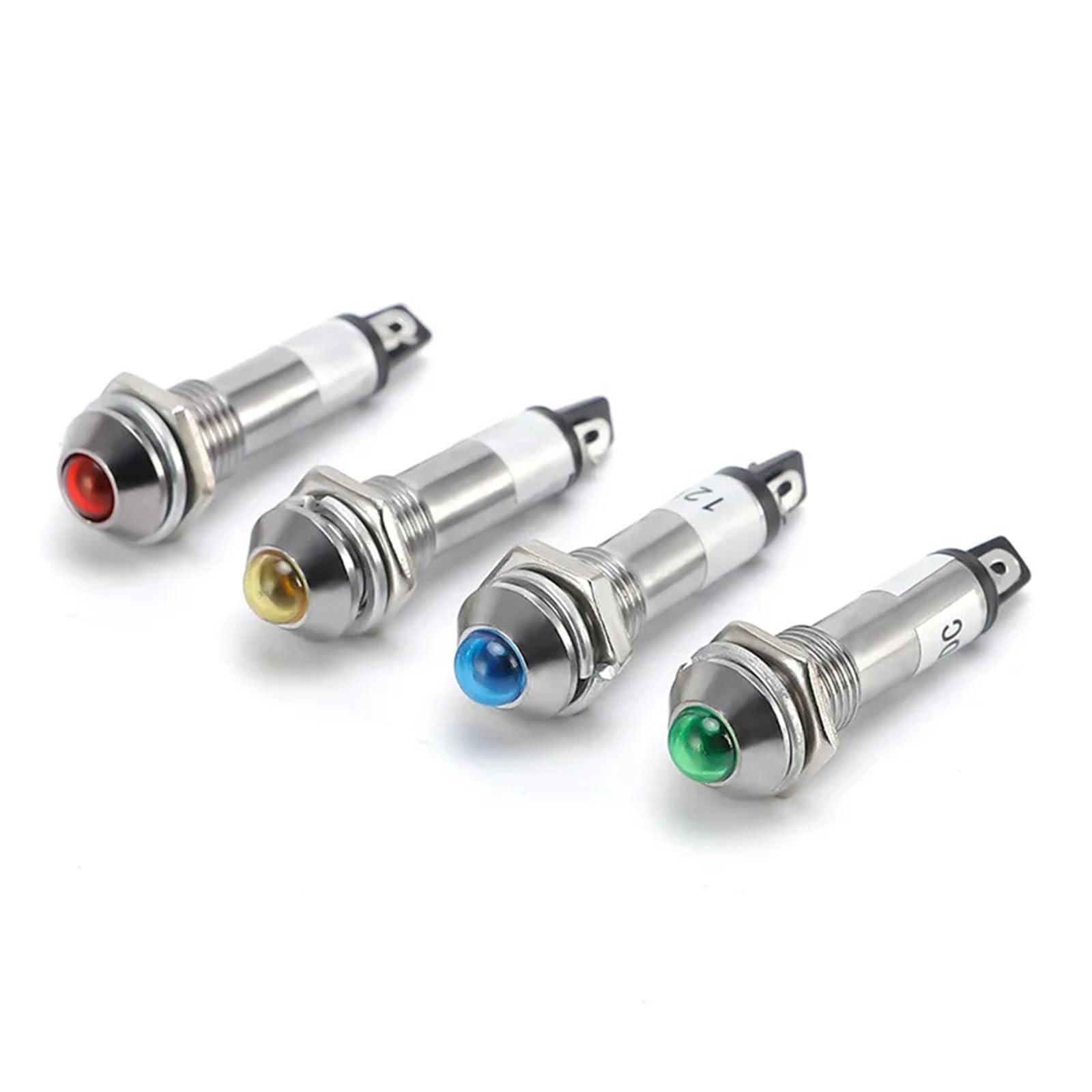 8 mm kleine LED-Arbeitsleuchte aus Metall XD8-2 Rund Kupfer Blau Weiß Rot Grün Gelb(Green,5pcs,24 V)