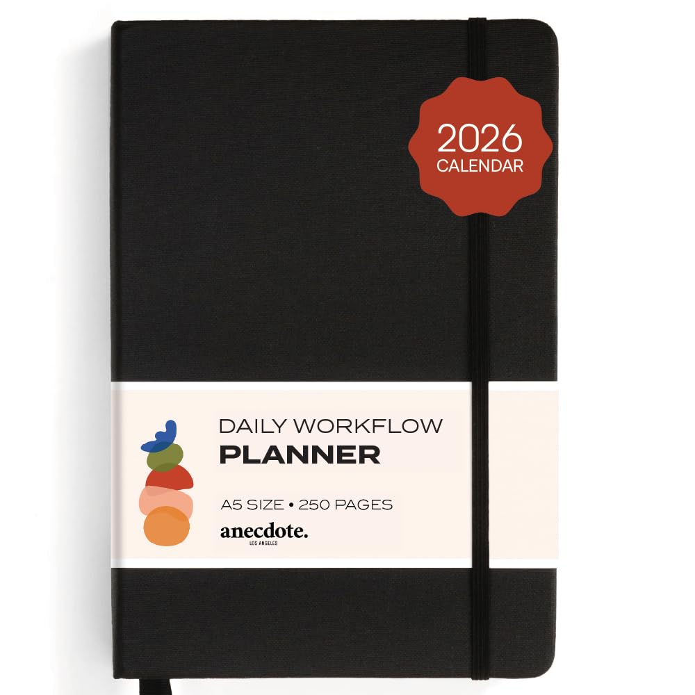 Photo 1 of Anecdote Daily Planner w/ 2026-2027 Calendar | Start Anytime 26 Weeks Undated | 1 Page per Day | 8.5" x 5.2" | Hardcover To-Do List Organizer, Plan Your Success, Achieve Productivity Goals (Black)