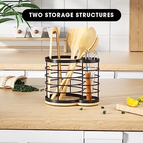 VITABONA 2 In 1 Kitchen Utensil Holder for Countertop - 7.2\'\'×6.2\'\'×4.8\'\' Extra Large Utensil Holder for Kitchen Counter, Cooking Utensil Holder, Wooden Utensil Organizer for Countertop, Bamboo Utensil Holder.