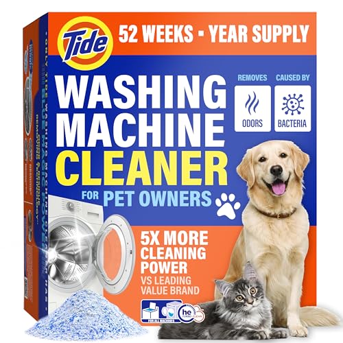 Tide Pet Washing Machine Cleaner 52 Week Supply with Oxi for Front and Top Loader Washer Machines, Deep Cleaning Residue & Odor Eliminator, 12 Month Supply (Packaging May Vary)