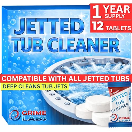 GRIME LABS Jetted Tub Cleaner Tablets – Bathtub Jet & Pipe Cleaner for Whirlpool Baths, Spas & Hot...