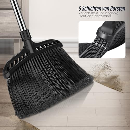 Eukue Straßenbesen, Besen mit Stiel Draußen, Tragbarer Gartenbesen, Besen mit Steifen Borsten, Außenbesen mit Edelstahl Langem Stiel, Industriebesen fur Terrasse, Garage, Deck, Rasen, Schwarz – Bild 4