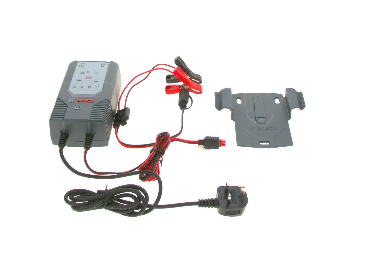 Bosch Automotive C7 - Inteligentna i automatyczna ładowarka do akumulatorów - 12V/24 V /7 A - do akumulatorów kwasowo-ołowiowych, GEL, Start/Stop EFB, AGM Start/Stop do motocykli i samochodów, czarna
