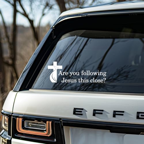 Image of Christian Cross are You Following Jesus This Close Quote Christ Faith Car Sticker,11.4x4.1inch Glossy Vinyl Decal for Vehicle Window Bumper,Self Adhesive Wall Glass Metal Decoration JPX076 (White)