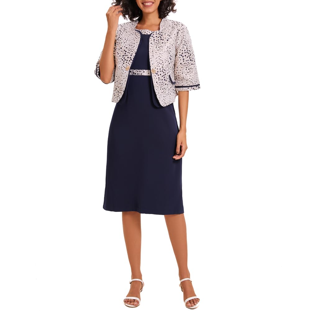 Womens 2 Piece Dress Church Suit with Polka dot Embroidery Mother Gifts Special Occasion Wedding Party Formal Evening