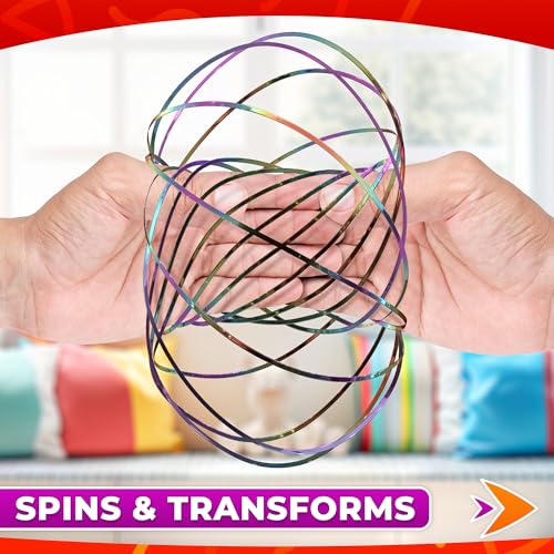 flow ring spinner ring arm toy 5134 - rugged corrosion resistant stainless steel geometric sensory spring toy changing colors compact size - comfortable fit magic flow bracelet with calming effect