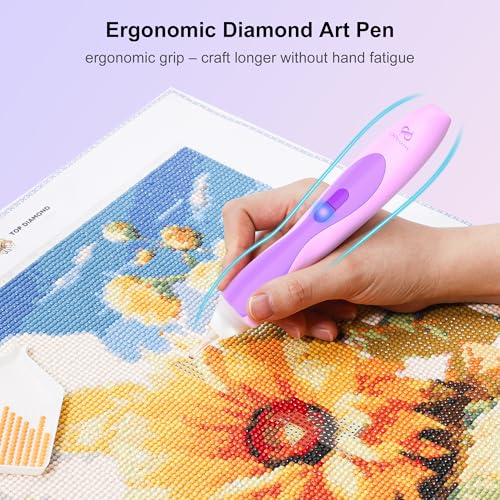 Image of PP OPOUNT Electric Diamond Painting Pen with Light, Wireless & Rechargeable Diamond Art Pens, 3 Brightness Levels, Quiet, Ergonomic Grip, Extra Single & Triple Tips - Diamond Art Kits for Adults