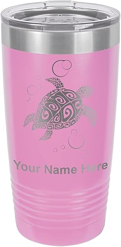 LaserGram Vaso aislado al vacío de 20 onzas, tortuga marina hawaiana, grabado personalizado incluido (morado claro)