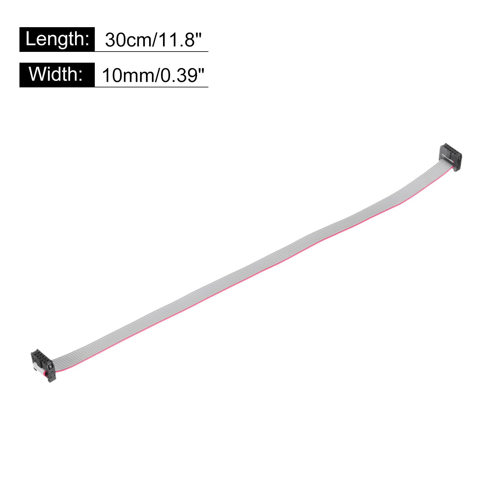 QUARKZMAN Cavo a Nastro Piatto Idc a 10 Pin, Passo 2.0mm, connettore Fc a Fc, Lunghezza 30cm, Filo Grigio per Computer, display Led, Dvd, 2 Pezzi