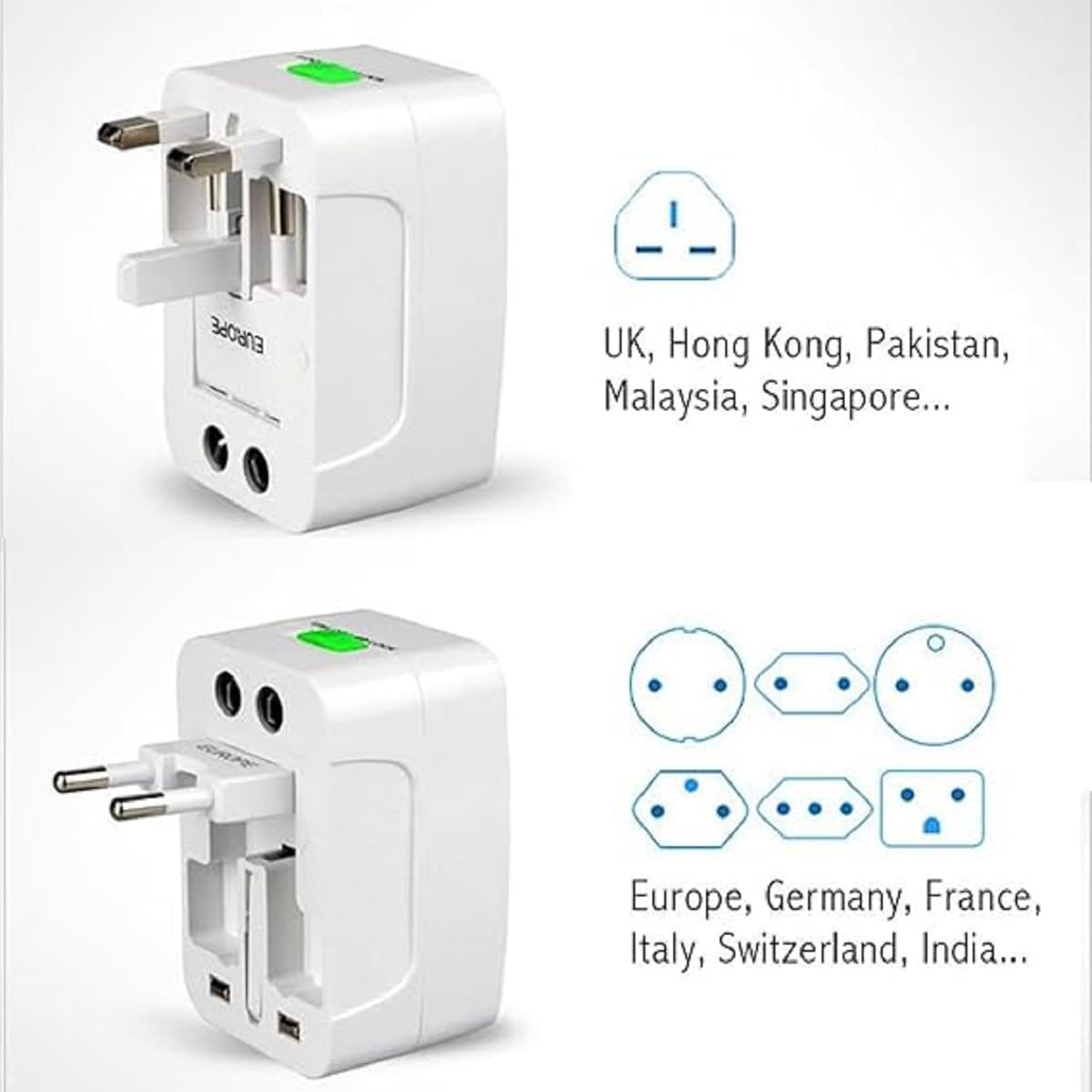 Tarix Universal Çoklu Priz Çevirici Dönüştürücü Seyahat Adaptörü, 150+ Ülke (AL-IN-ONE)
