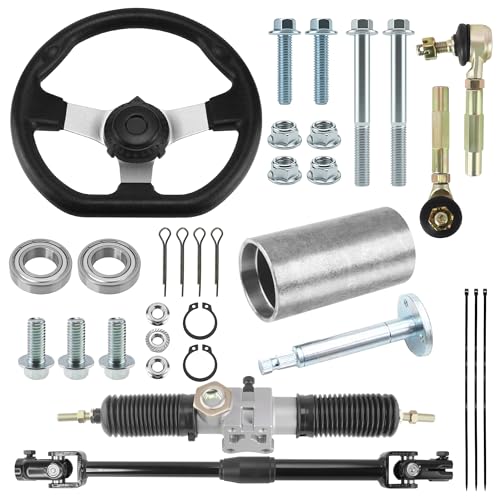 ZHEBEIMU 270mm/10.6 Front Steering Wheel Parts 420mm/16.5 Silver Rack Pinion Adjustable Shaft Tie Rod Ends Assembly for DIY Electric 110cc 125cc 150cc Go Kart Golf Buggy UTV Off-road Vehicle