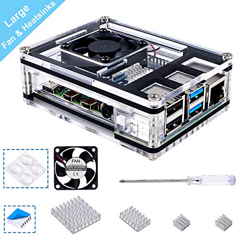 Smraza Boîtier pour Raspberry Pi 4, avec ventilateur de refroidissement de 35 mm et 4 dissipateurs de chaleur, alimentation USB-C 5 V 3 A pour Raspberry Pi 4 modèle B  Noir/fumé