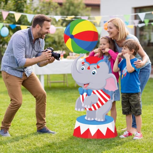 Image of Qunclay 4ft Circus Elephant Cardboard Cutout Carnival Party Decoration Life Size Elephant Photo Booth Prop Stand up Display Backdrop Decor for Carnival Birthday Party Supplies