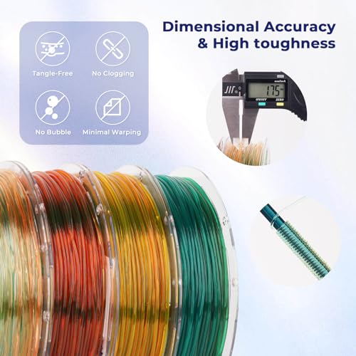 Image of AMOLEN TPU 3D Printer Filament Bundle, Transparent Multicolor Rainbow TPU 1.75mm, Color Change Flexible Soft TPU 3D Printing Filament Supports High Speed, 200gX4 Spools