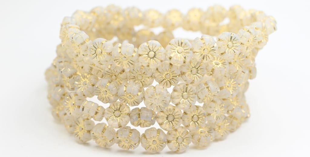 400p Hawaii Flower Pressed Glass Beads, Opaque Green Gold Lined (53130-54202), Glass, Czech Republic ~ Stranded (6 x 6 mm)
