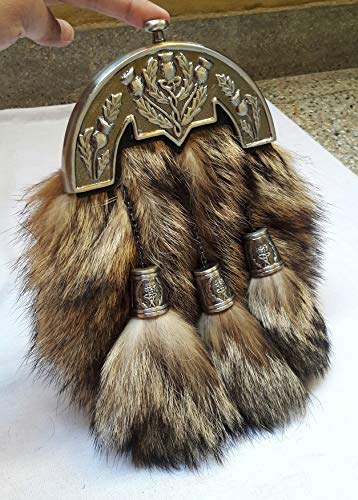 Scottish Kilt Original Fox Fur Full Dress Sporran Antique Enamel Thistle Cantel3
