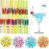 500 Pcs Umbrella Parasol Drinking Straws, Luau Party Decorations Umbrella Cocktail Straws Disposable Straws Drinking Plastic for Summer Beach Hawaiian Luau Party Decorations