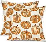 DFXSZ Fall Pillow Covers 18x18 inch Set of 2 Fall Decoration Orange Thick Lines Pumpkin Decor White Autumn Outdoor Pillow Cover Thanksgiving Decoration for Home Couch 118B