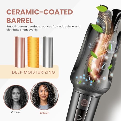 Image of VGR V-581 Professional Automatic Hair Curler | Ceramic Coating | 32mm Barrel | 5 Temp Settings (130-210C) | Dual Rotation | Fast Heating | Auto Shut-Off | Black | 2-Year Warranty