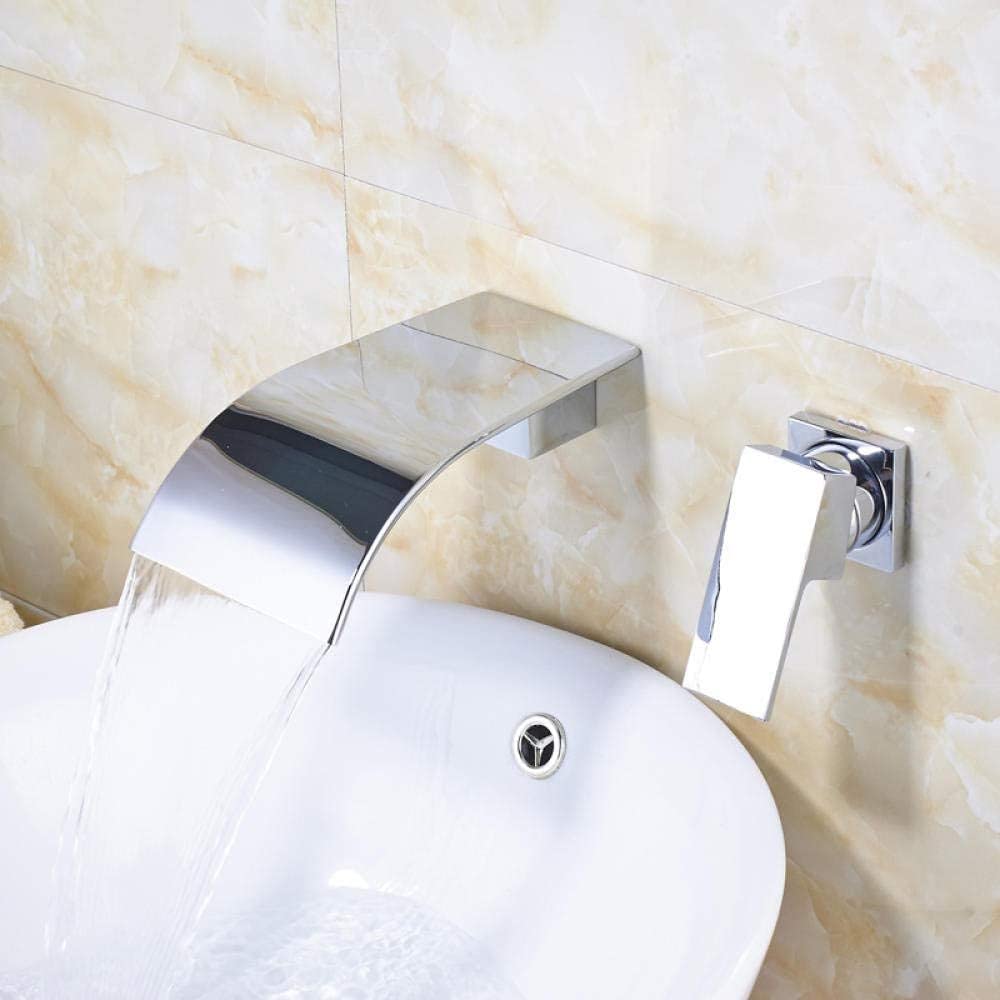 Robinet cascade mural chrome pour lavabo à deux trous de salle de bains