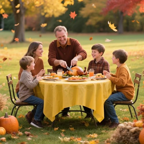 Image of 12 Pcs Fall Plastic Tablecloths Disposable Round Autumn Table Cover 84 Inch Waterproof Table Covers for Fall Harvest Thanksgiving Day Family Birthday Baby Shower Party Decorations