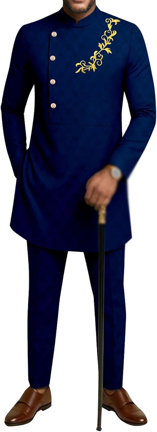 Ourmoon Men Casual Set African Dashiki Outfits Shirts Pants Two Pieces Formal Tribal Suit Traditional Clothing Tracksuit