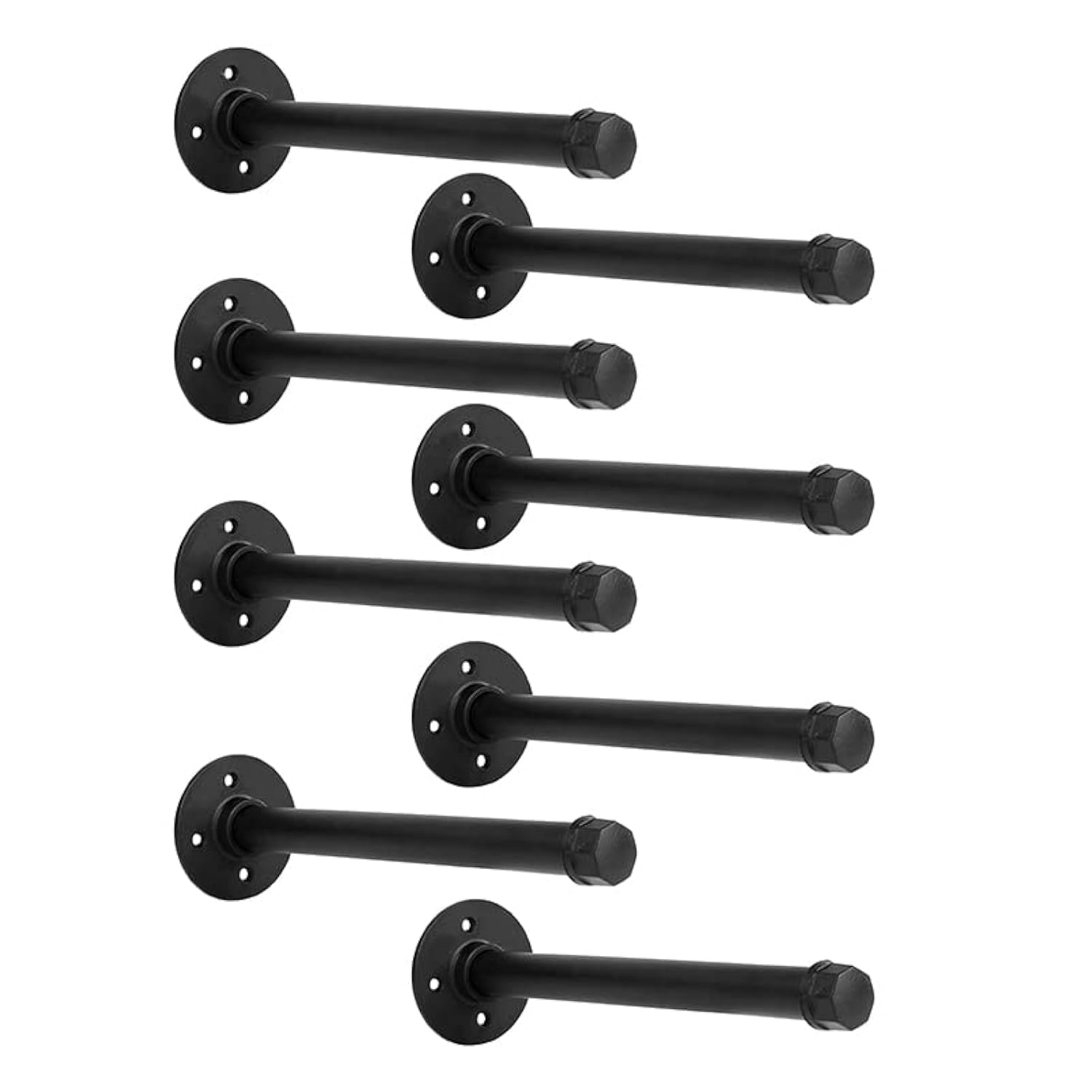 YCCO 12 Inch Industrial Pipe Shelf Brackets Set of 8 - Black Iron Rustic Wall Mounted DIY Shelving Brackets Hanging Custom Pipe Brackets for Floating