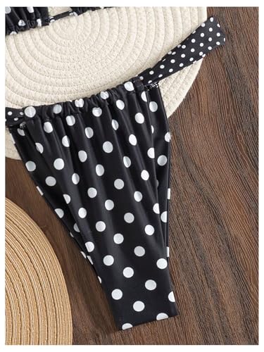WDIRARA Women's 2 Piece Polka Dots Halter Bikini Set String Triangle Swimsuit High Cut Bathing Suit4