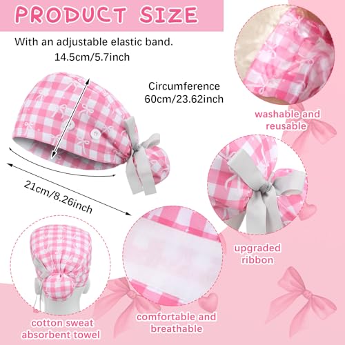 Image of 6 Pcs Scrub Caps for Women Doctor Nursing Hats with Buttons Adjustable Tie Back Working Cap Bouffant Scrub Hats for Women Men