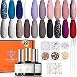 Modelones Gel Polish, 33PCS Fall Winter Soak off Gel Nail Polish Manicure Starter Kit Nude Gray With...