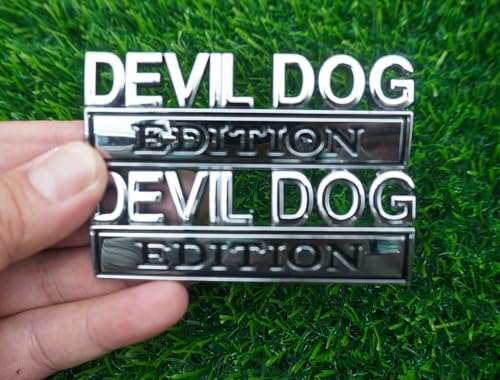 Image of 2pc Devil Dog Edition Emblem 3D Dog Edition Fender Tailgate Badges Bumper Decal Sticker Nameplate for Universal Vehicle, Car, Truck, SUV Motorcycle Accessories Decoration (Silver Black)