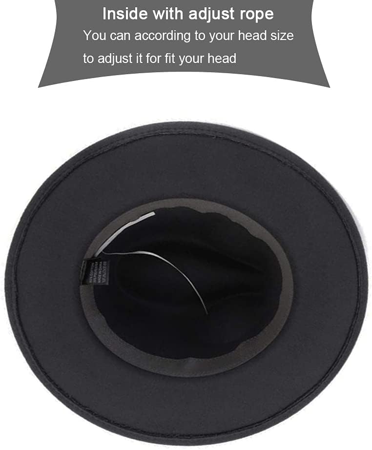 Classic Fashion Black Wide Brim Felt Fedora Panama Hat with Belt Buckle for Unisex - Image 7