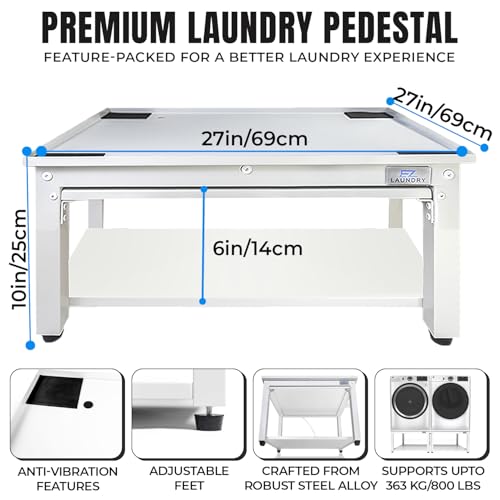 Image of Washer and Dryer Pedestals with Drain Pan & Hose - 27 inch W, 10 inch H