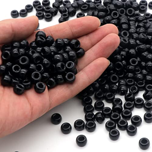 Image of 1000Pcs Pony Beads Bracelet 9mm Black Plastic Barrel Pony Beads for Necklace,Hair Beads for Braids,Key Chain,Jewelry Making (Black) | Large Hole Kandi Acrylic Beads for DIY Friendship Bracelets, Hair Braids, Keychains,Necklaces Jewelry Making Craft Beads