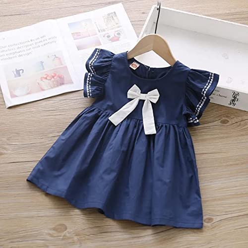 Toddler Girl Butterfly Sleeve Dress Kids Bow Ruffled Summer School Uniform Dresses Infant Baby Cute Casual Princess Sundress2