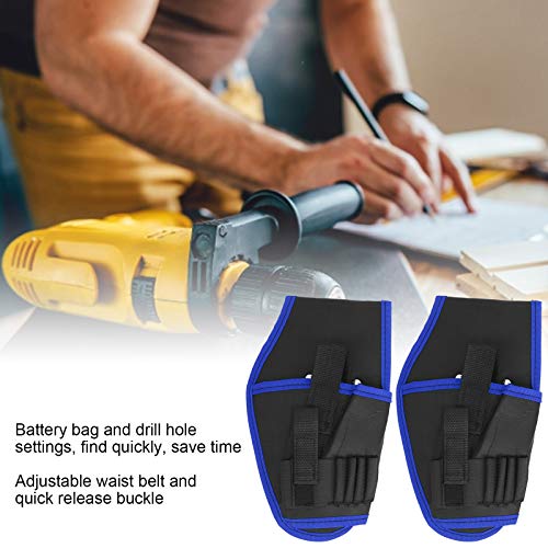 Alomejor Electric Drill Belt Pouch 2Pcs Portable Electric Drill Holder Oxford Storage Bag Pouch Tool Holder(blue Edge) - Image 4
