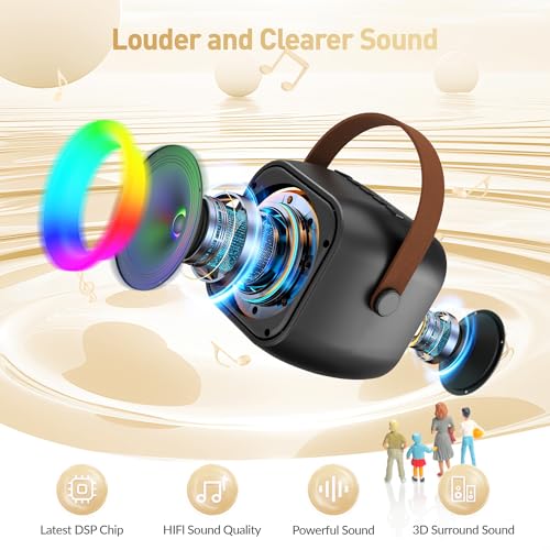 Image of Mini Karaoke Machine, Portable Bluetooth Karaoke Speaker with 2 Wireless Microphones and Party Lights for Kids and Adults, Birthday Gifts for Girls Boys Family Home Party