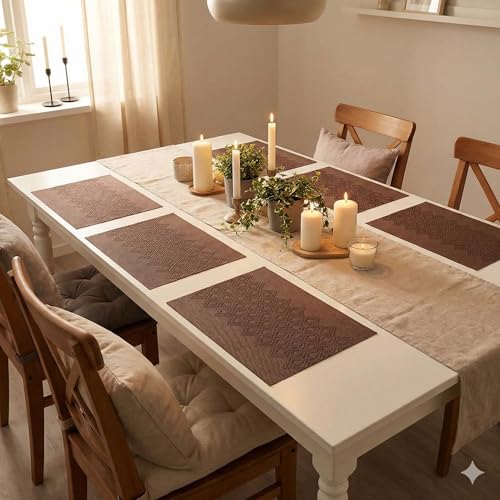 Image of YELONA Placemats Set of 6, Heat-Resistant Woven Vinyl Table Mats, Non-Slip & Washable Dining Tablemats for Kitchen & Dinner Decor, Umber Brown (45cm x 30cm)