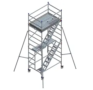 INSTAFIT Double Width Portable Aluminium Scaffolding Tower with Wheels & Stairway - Safe and Ideal for Indoor Painting, Ceiling Work, Electrical, HVAC and Plumbing Works (Platform Height - 4 mtrs)