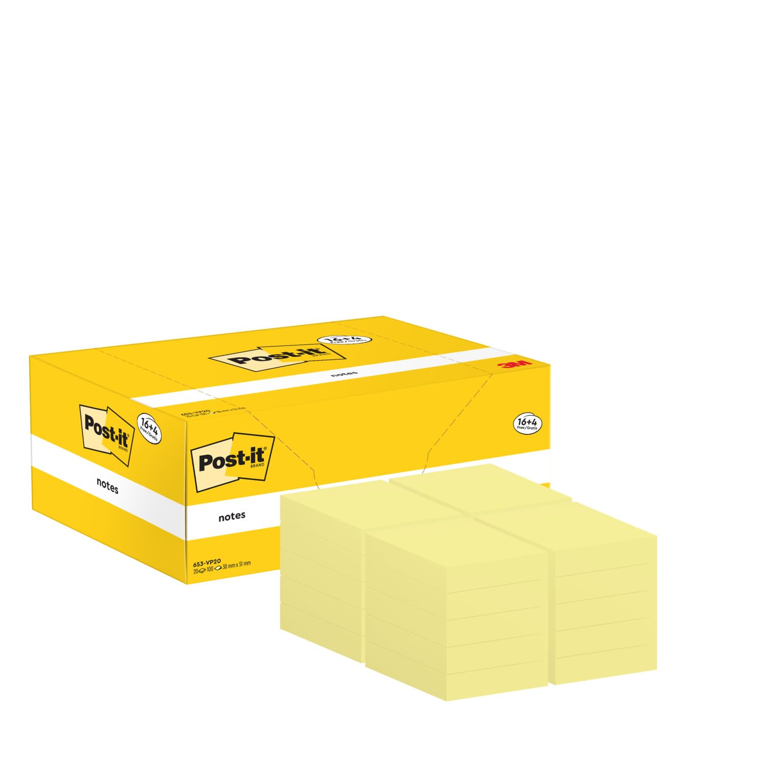 Post-it Notes 38 mm x 51 mm Canary Yellow Pack 16  4 FREE 7100172332