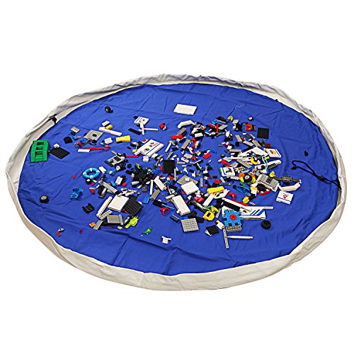 WOWBALANEWSTYLE Children's Play Mat and Toys Storage Bag, Large 60 Inches Diameter Multi Purpose Kid's Activity Mat and Toys Organizer, Sturdy Canvas Material, Blue