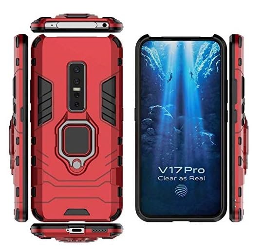 Image of ONELIKE 360 Shockproof Slim Drop Full Body Protection Robot Ring Phone Back Cover for vivo 1909 / vivo V17 Pro - Red