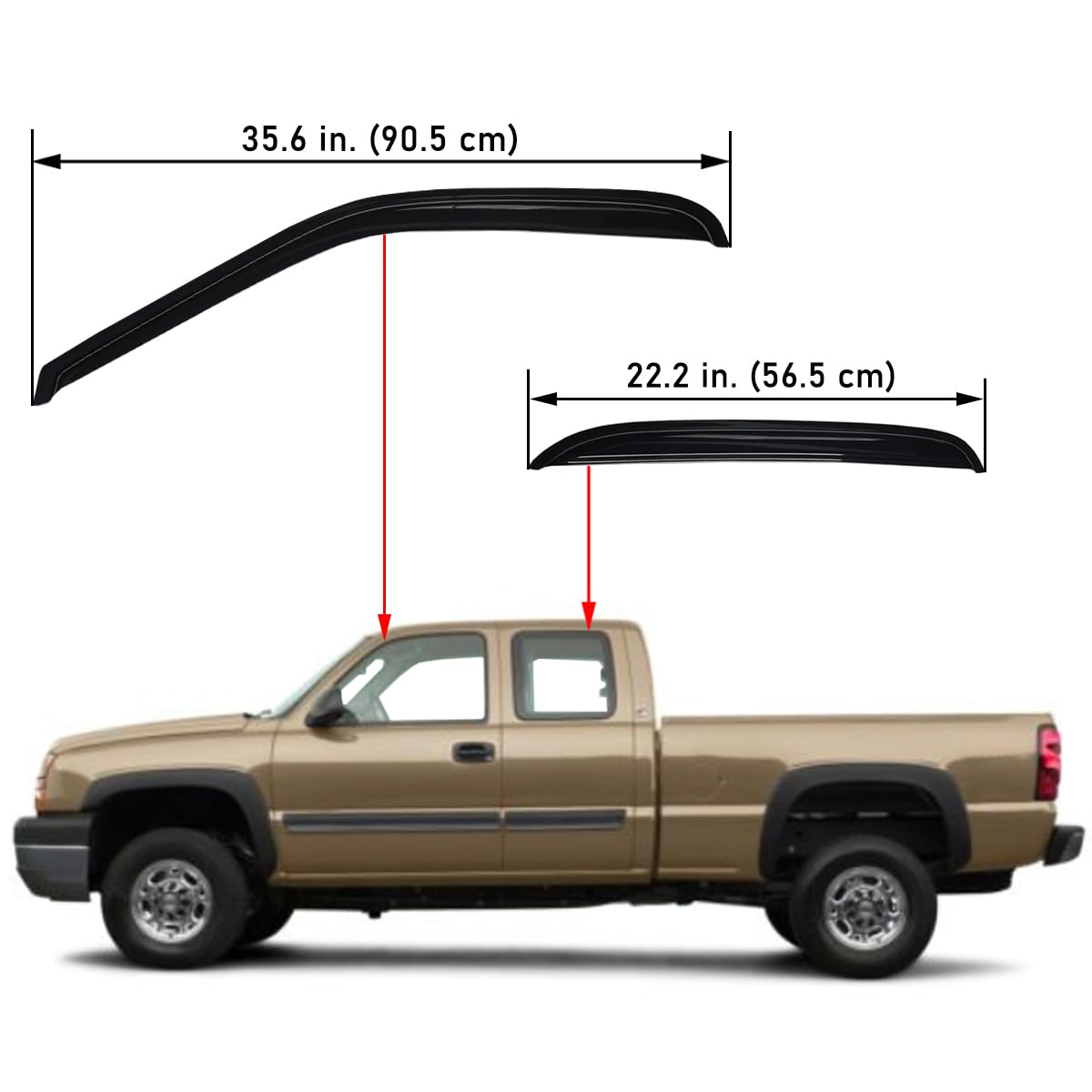 Ikon Motorsports In-Channel Window Visors For 2007-2013 Chevy Silverado & GMC Sierra 1500, 2008-2014 2500 3500 HD Crew Cab, Waterproof, 4PCS - Foto 11