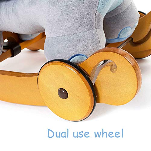 labebe Baby Schaukelpferd Holz mit Räder, 2-in-1 Schaukeltier Elefant, Schaukelpferd Blau für Baby 1-3 Jahre Alt… – Bild 5